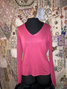 Pink V-Neck Long Sleeve Sweater